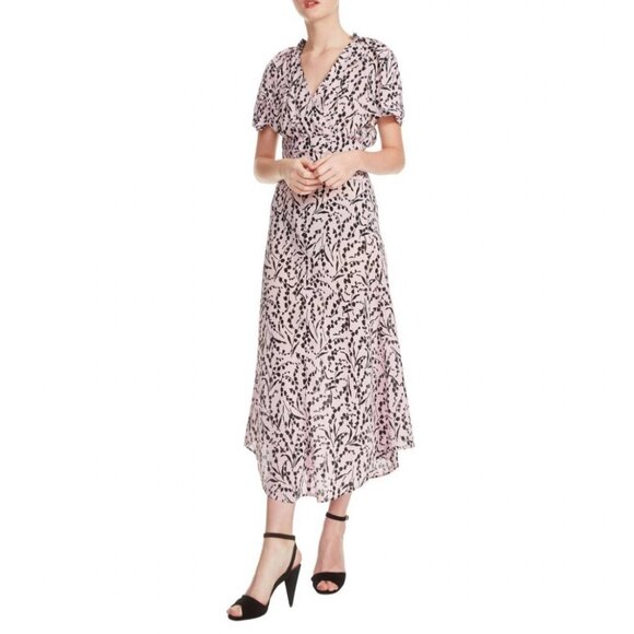 Maje Rivara Silk Floral Patterned Silk Midi Dress with Slip - Picture 1 of 9